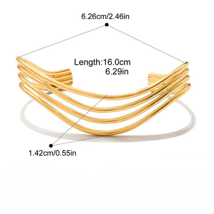Multi-Layer Wave Gold-Plated Open Cuff Bracelet – Elegant Minimal Statement