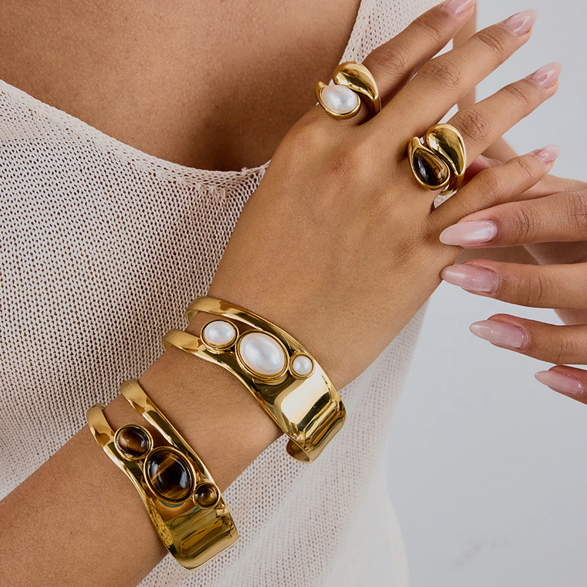 Pearl Accent Open Cuff Bracelet