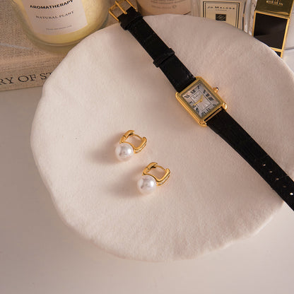 Pearl Drop Hoop Earrings