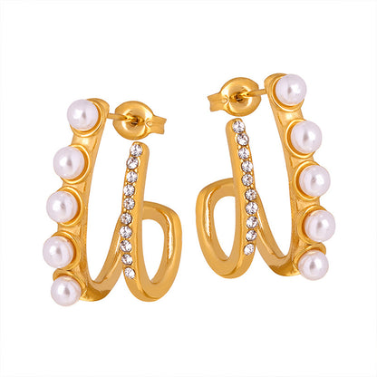 ADYAME Pearl CZ Statement Earrings