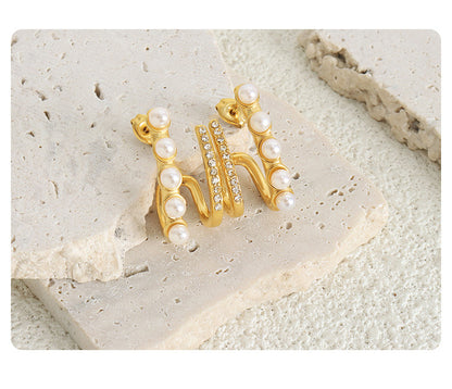 ADYAME Pearl CZ Statement Earrings
