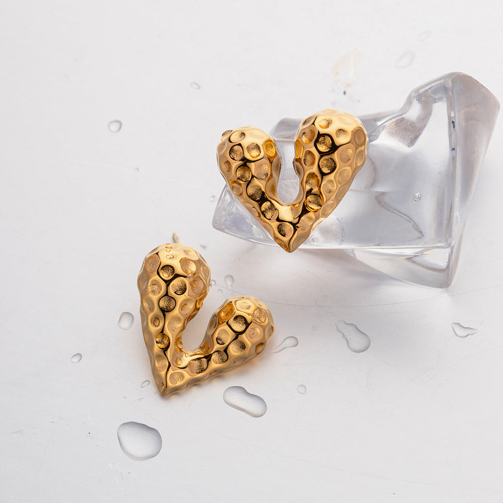 Textured Heart Stud Earrings