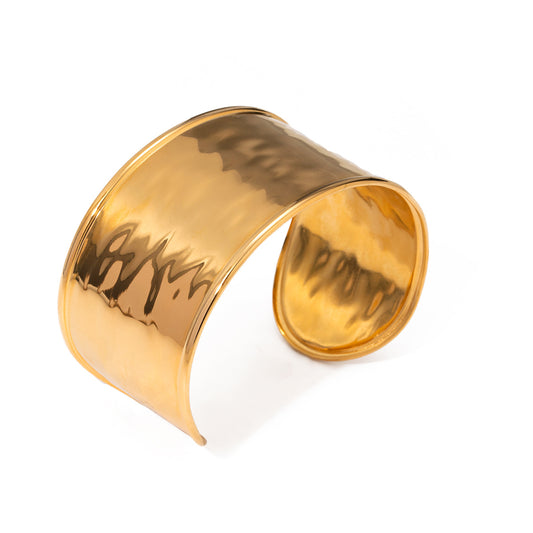 Luxury Hammered Finish Gold-Plated Wide Cuff Bracelet