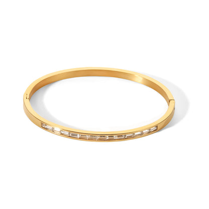 Gold Plated Baguette Stone Slim Bangle Bracelet