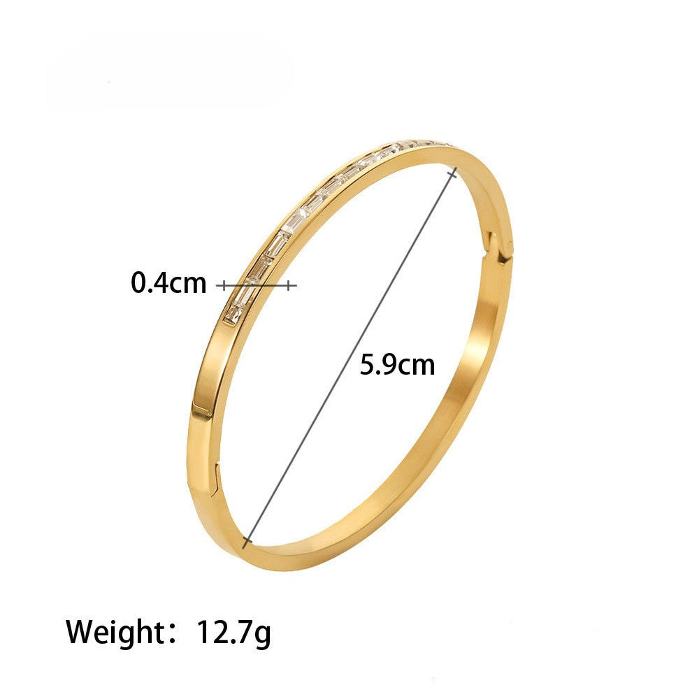 Gold Plated Baguette Stone Slim Bangle Bracelet