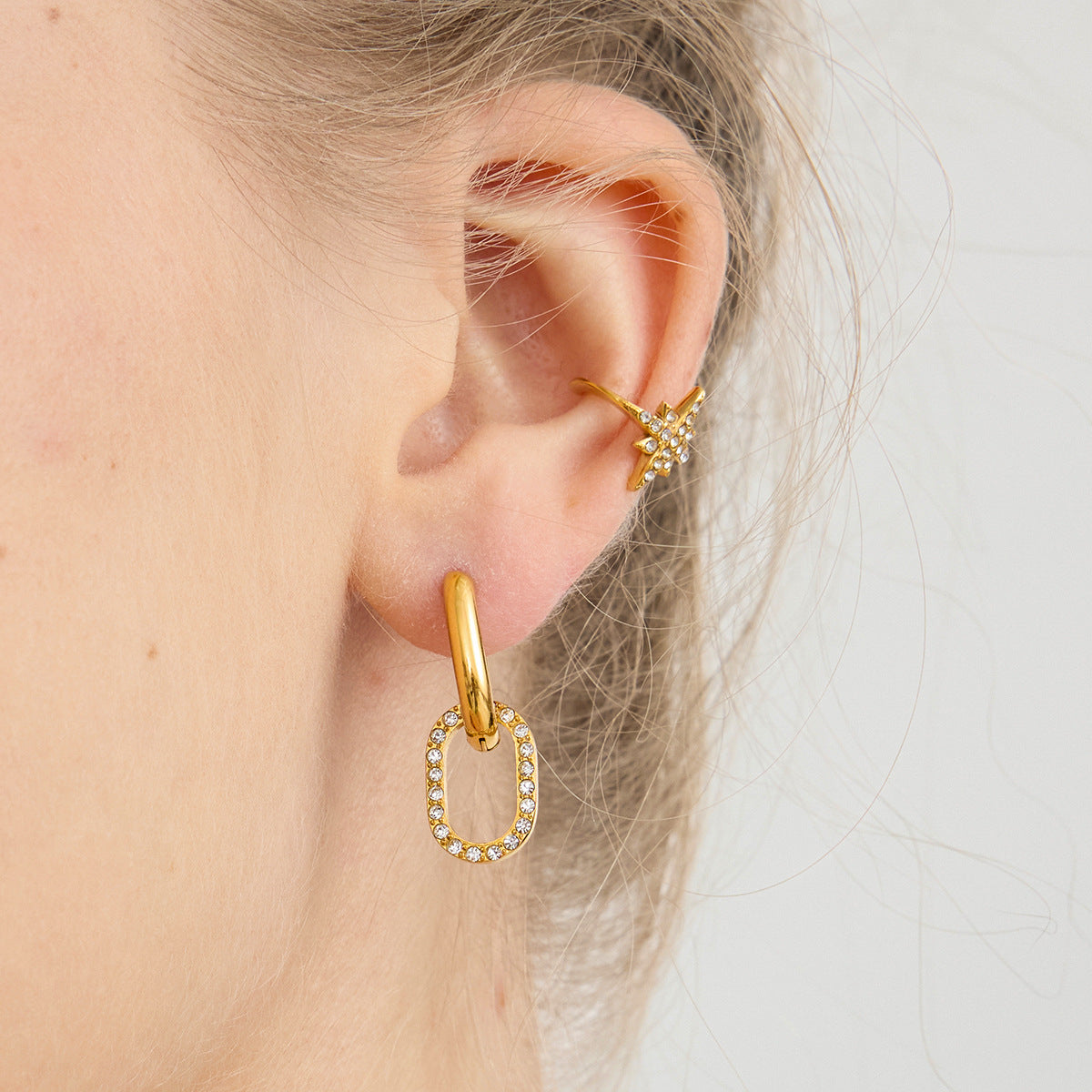 Gold Crystal Link Hoop Earrings