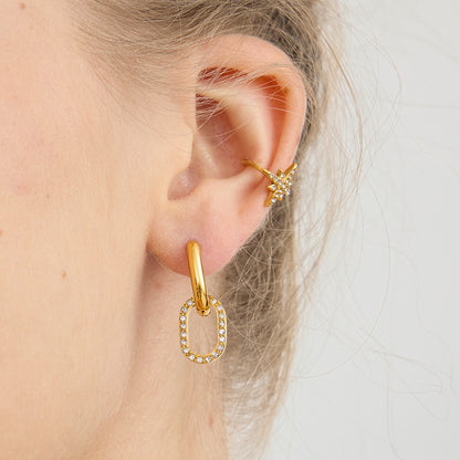 Gold Crystal Link Hoop Earrings