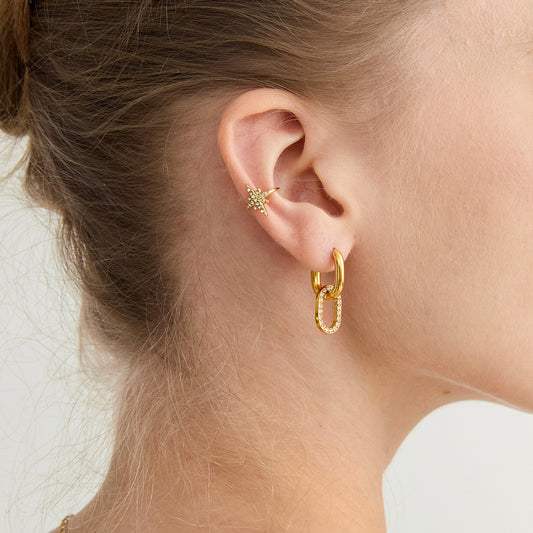 Gold Crystal Link Hoop Earrings