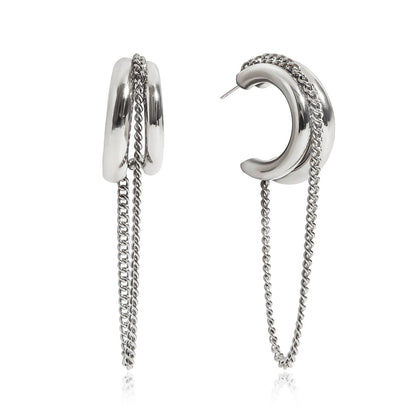 Silver Chain Tassel Hoop Earrings