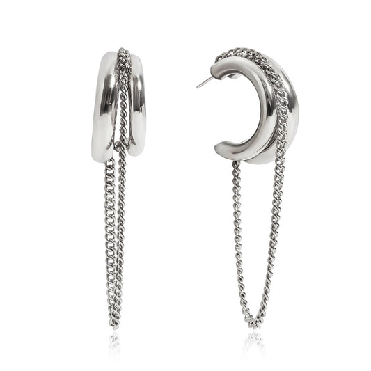 Silver Chain Tassel Hoop Earrings