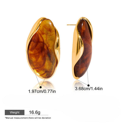 Amber-Tone Stone Stud Earrings