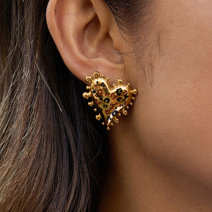 Leopard Heart Stud Earrings