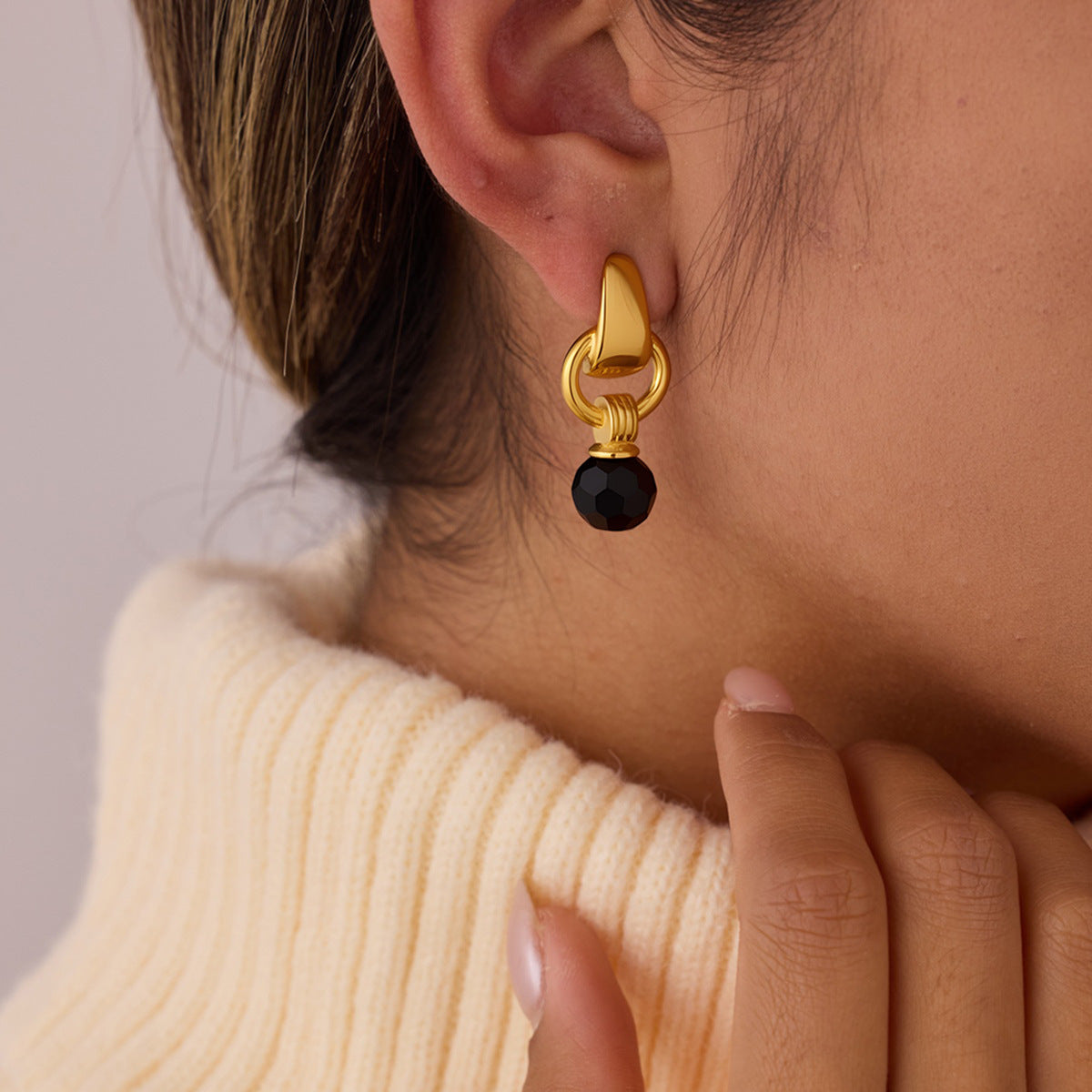 Black Bead Drop Earrings