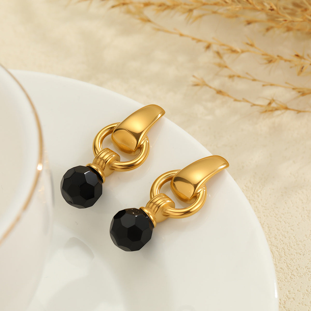 Black Bead Drop Earrings