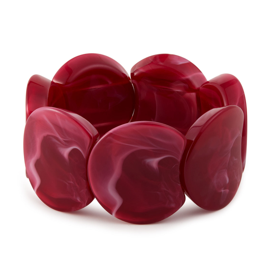 Wine Red Marble-Finish Chunky Stretch Bracelet (Statement Link Style)