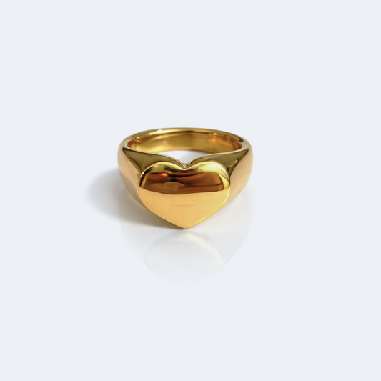 Gold Heart Signet Ring