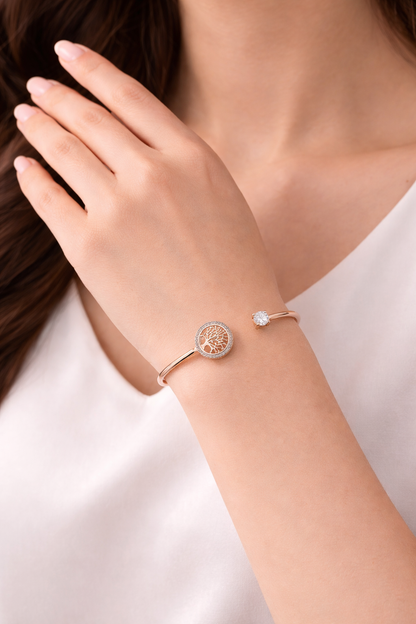 Rose Gold Plated Tree of Life Cuff Bracelet