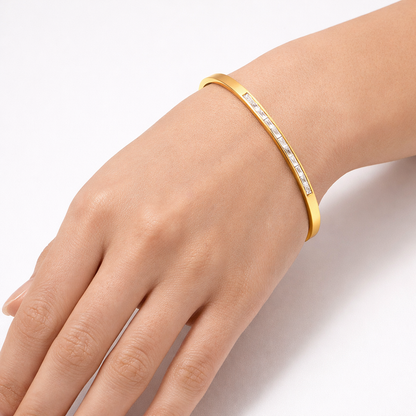 Gold Plated Baguette Stone Slim Bangle Bracelet
