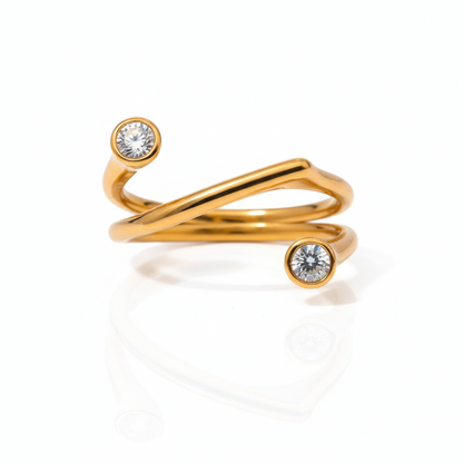 Elegant Gold-Plated Open Crystal Wrap Ring – Adjustable Modern Design