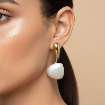Gold Plated Drop Earrings – Elegant Matte White Stone style metal