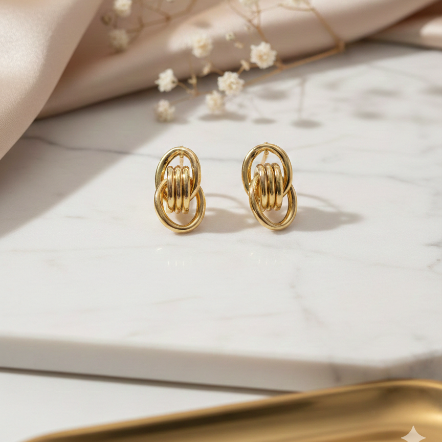 Gold-Plated Interlocking Chain Earrings – Premium