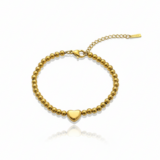 Gold-Plated Beaded Heart Charm Bracelet – Minimal Romantic Statement