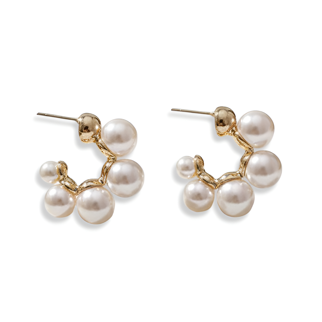 Pearl Cluster Gold-Plated Stud Earrings