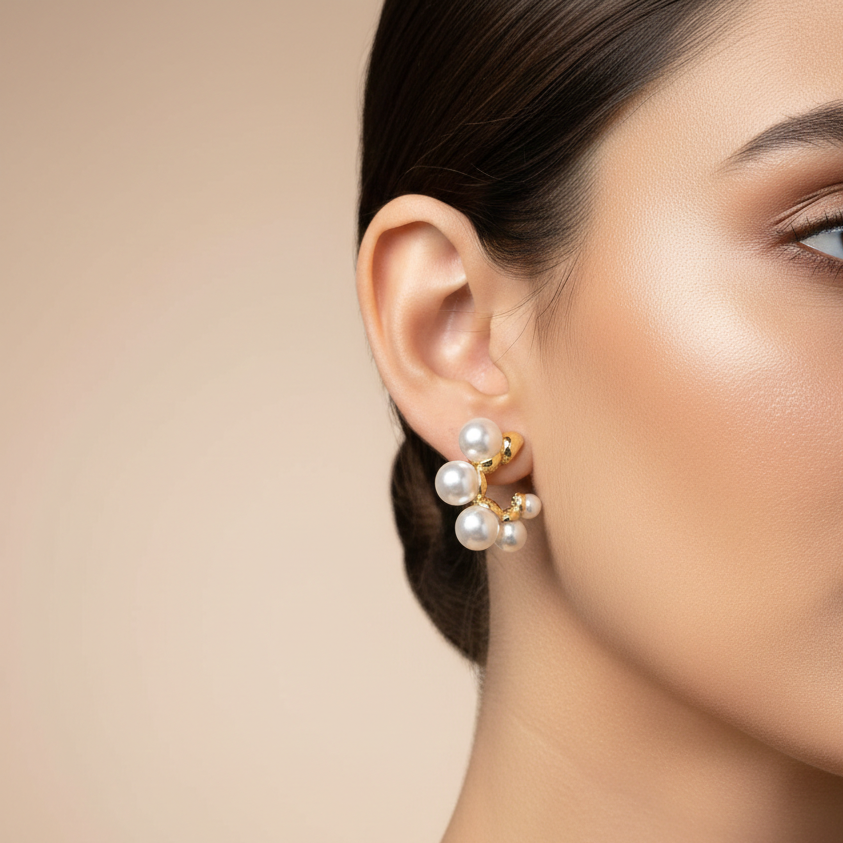 Pearl Cluster Gold-Plated Stud Earrings