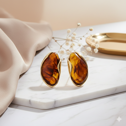 Amber-Tone Stone Stud Earrings