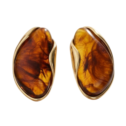 Amber-Tone Stone Stud Earrings