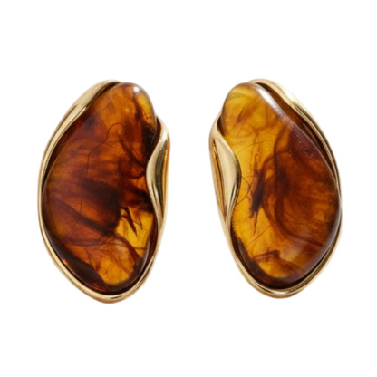 Amber-Tone Stone Stud Earrings