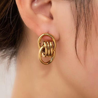 Gold-Plated Interlocking Chain Earrings – Premium