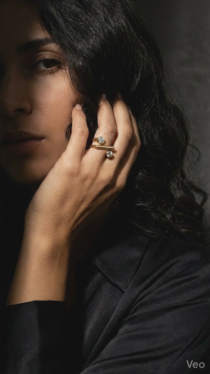 Elegant Gold-Plated Open Crystal Wrap Ring – Adjustable Modern Design